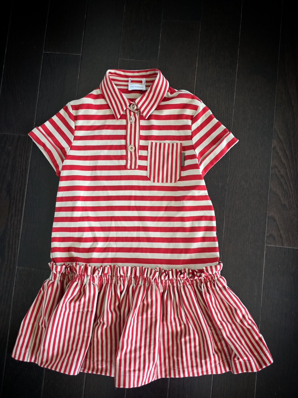 Brunello Cucinelli Red and Cream Striped Cotton Dress